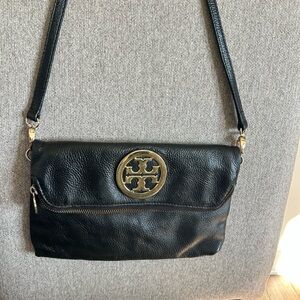 Tory Burch Emerson Foldover Pebbled leather clutch or Crossbody Bag